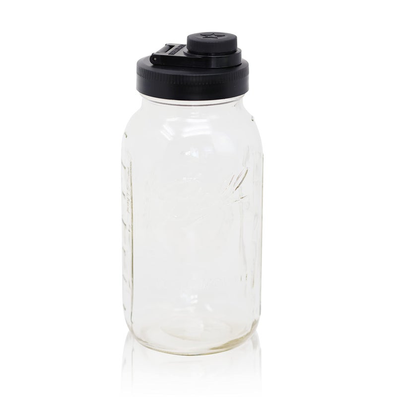 Brewing America 2 Quart AmericanMade Mason Jar Pitcher with Black Pour Lid Patented  Ball Jar 64 oz for Fridge Drinks and Pantry Dry Goods