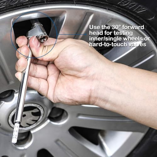 MAKABEE Pencil Tire Pressure Gauge, Dual Head Trucks Air Gage, Accurate Mechanical Dually Chuck Wheel Service Checker, Stainless Steel Stem for Car RV ATV Motorcycle Bike, 5-50PSI (Silver, 2 Pack) - Image 5