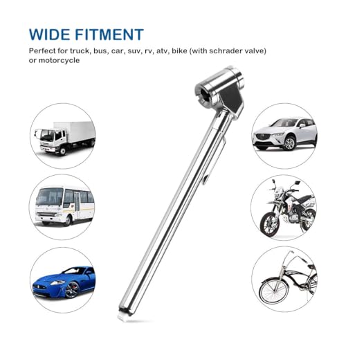 MAKABEE Pencil Tire Pressure Gauge, Dual Head Trucks Air Gage, Accurate Mechanical Dually Chuck Wheel Service Checker, Stainless Steel Stem for Car RV ATV Motorcycle Bike, 5-50PSI (Silver, 2 Pack) - Image 4