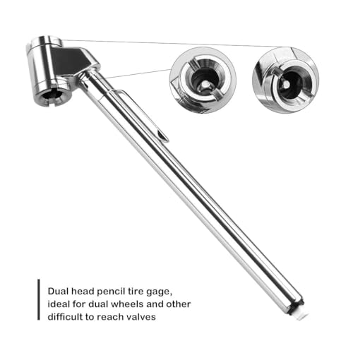 MAKABEE Pencil Tire Pressure Gauge, Dual Head Trucks Air Gage, Accurate Mechanical Dually Chuck Wheel Service Checker, Stainless Steel Stem for Car RV ATV Motorcycle Bike, 5-50PSI (Silver, 2 Pack) - Image 3