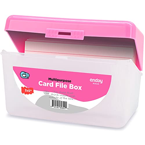 Enday Index Card Holder Pink, 3x5 Note Flash Card Organizer Case, Index Card File w/flip top, Notecard Recipe, Holder, Holds 250 Cards, Also Available in Purple, Red, Green, Blue, Grey (1 PC) - Image 1