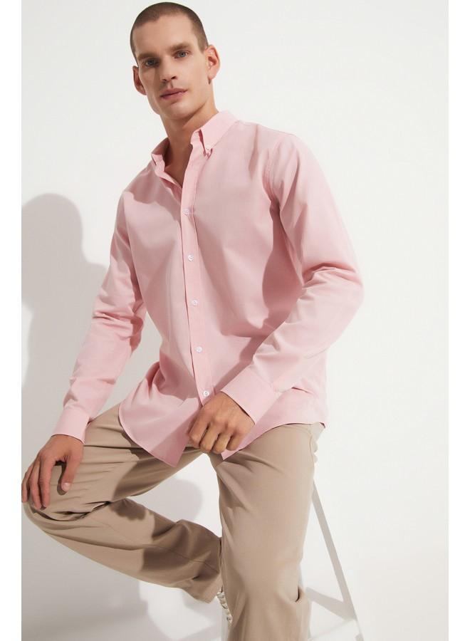 جون قميص رجالي بأكمام طويلة بقصة عادية بنقشة سلموني - Image 2