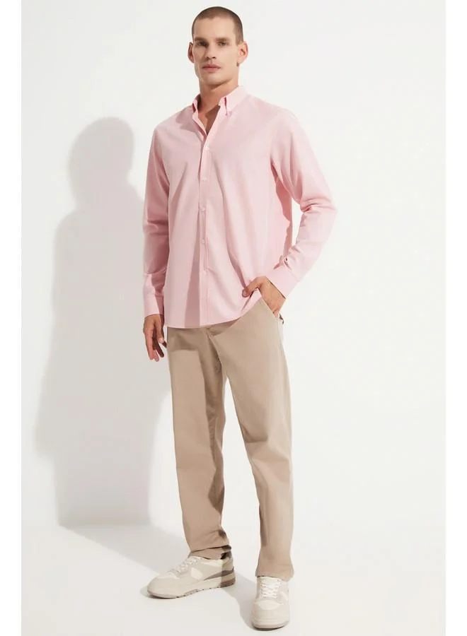 جون June Men Regular Fit Long Sleeve Textured Shirt Salmon