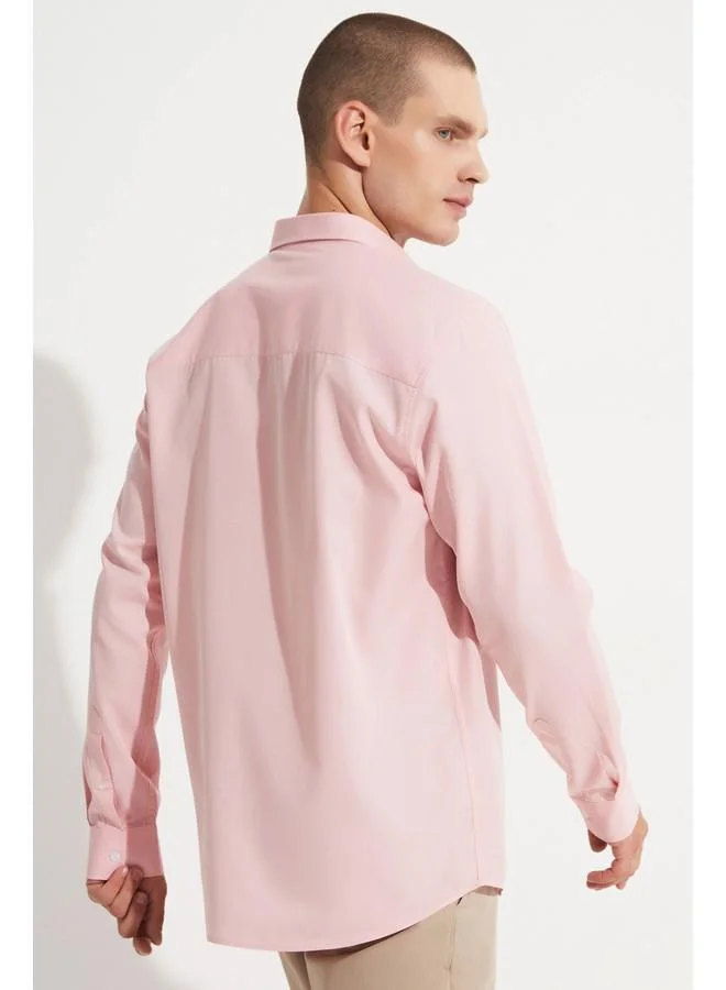 جون June Men Regular Fit Long Sleeve Textured Shirt Salmon