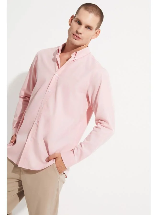جون June Men Regular Fit Long Sleeve Textured Shirt Salmon