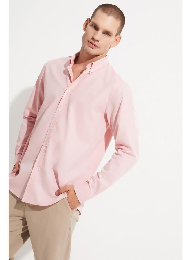 جون قميص رجالي بأكمام طويلة بقصة عادية بنقشة سلموني - Image 5