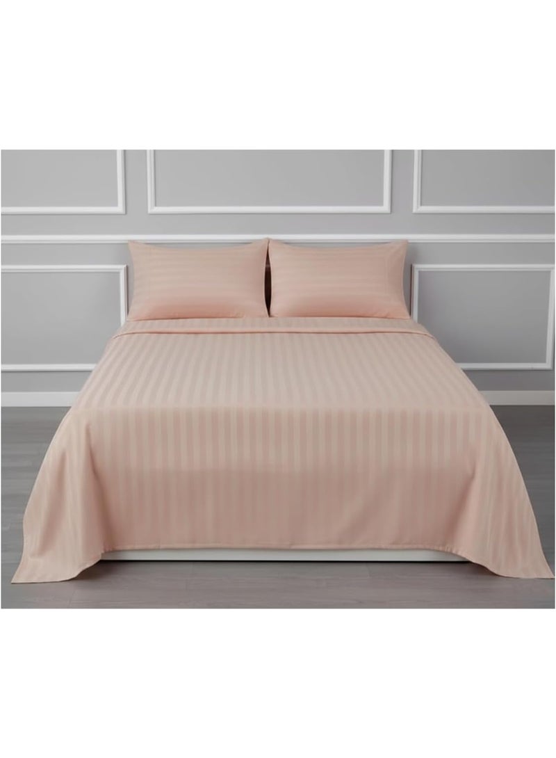 فابينني طقم ملاءات سرير كينج مع غطائي وسادة، 50×75 سم، مصنوع من ألياف دقيقة بنسبة 100%، مقاس 240×260 سم، ملاءة مسطحة مناسبة للأسرة كينج/المزدوجة، طقم ملاءات سرير ناعمة مخططة بسمك 1 سم للفنادق والمنازل، لون وردي سلمون