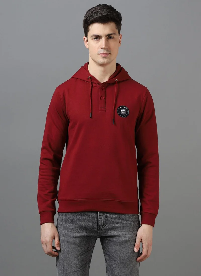 Urbano Fashion  Urbano Fashion Men's Maroon Cotton Solid Button Hooded Neck Sweatshirt for Men | Best Price UAE