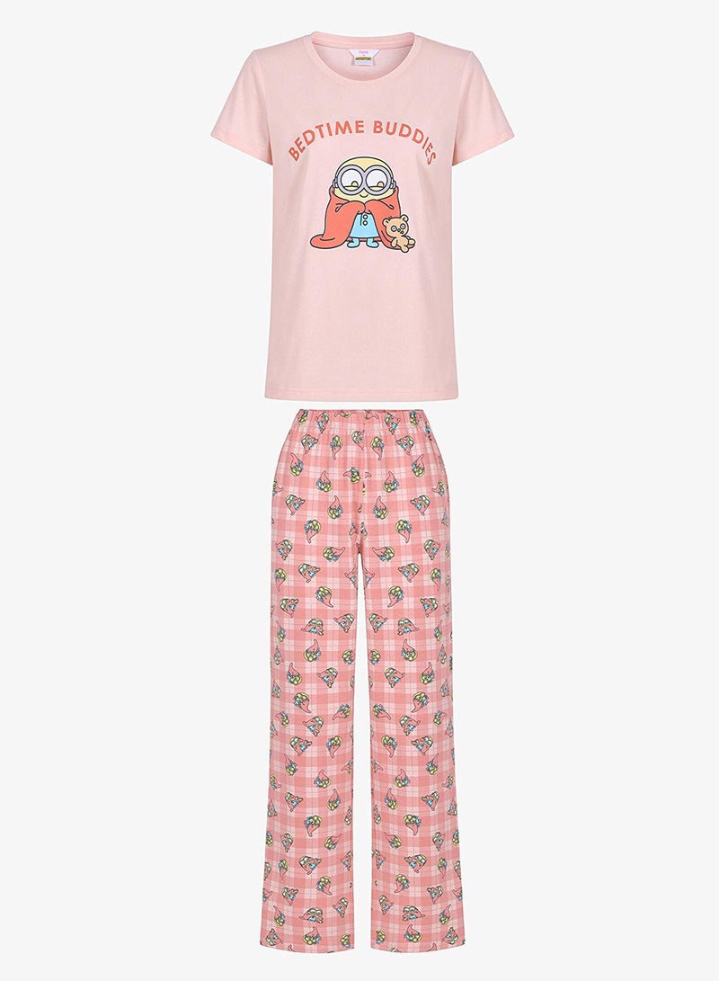 Penti Women's Cotton Lounge Licensed Minions Shorts Sleeve Pajama Set - Light Pink - Image 1
