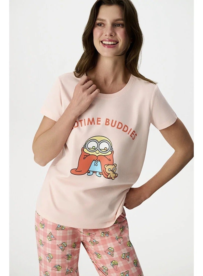 Penti Women's Cotton Lounge Licensed Minions Shorts Sleeve Pajama Set - Light Pink - Image 1