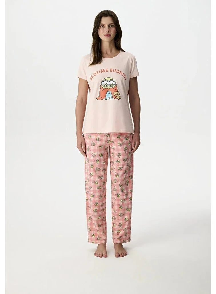 بنتي Penti Women's Cotton Lounge Licensed Minions Shorts Sleeve Pajama Set - Light Pink