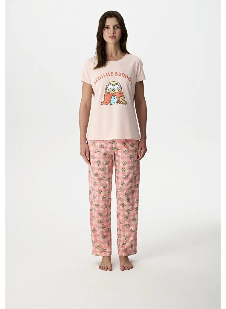 Penti Women's Cotton Lounge Licensed Minions Shorts Sleeve Pajama Set - Light Pink - Image 2