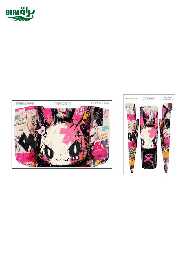 BURAQ For DJI Neo Drone Body Remote Control Protective Sticker(Pink Rabbit)  - Image 2