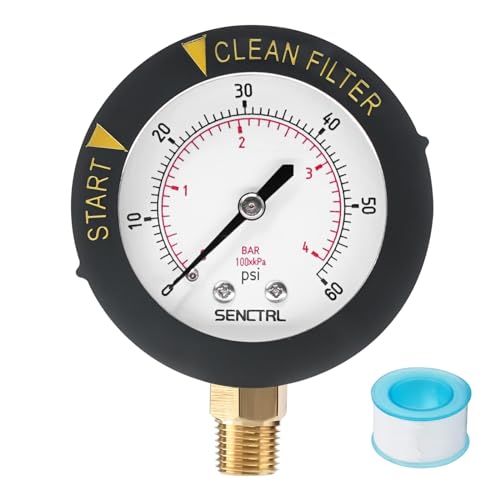 SENCTRL 0-60 Psi Pool Filter Pressure Gauge, 2 inches Dial, 1/4 NPT Lower Mount, Stainless Steel Case, Waterproof, Clean Filter Indicator, for Swimming Water Pump Spa Aquarium Pressure Test - Image 1