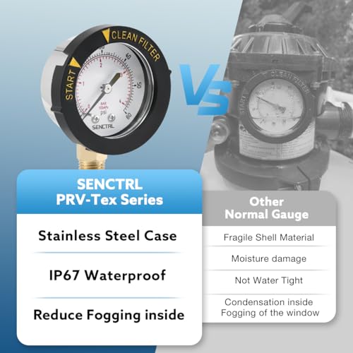 SENCTRL 0-60 Psi Pool Filter Pressure Gauge, 2 inches Dial, 1/4 NPT Lower Mount, Stainless Steel Case, Waterproof, Clean Filter Indicator, for Swimming Water Pump Spa Aquarium Pressure Test - Image 3