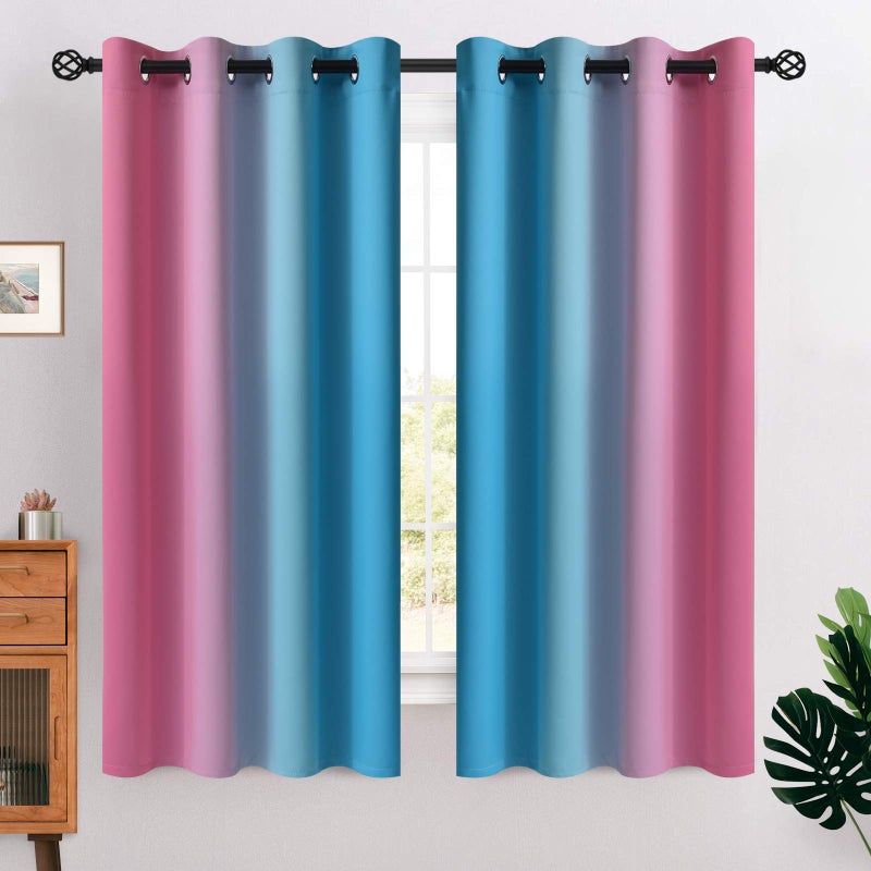 COSVIYA Grommet Ombre Room Darkening Curtains 63 inches Length for KidsGirls Bedroom Polyester Light Blocking Pink and Blue Gradient Window DrapesCurtains for Living Room2 Panels 52x63 inches