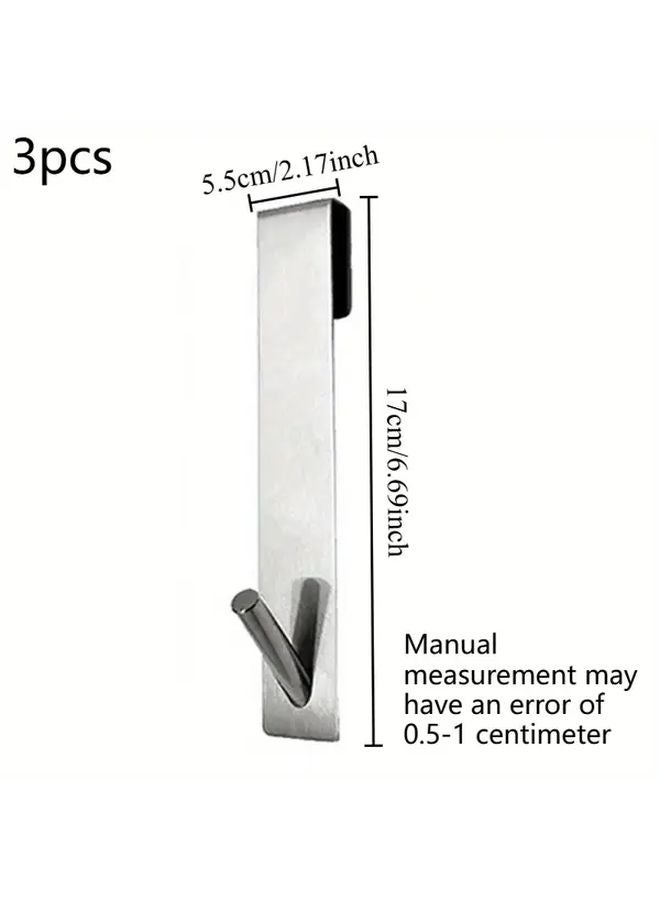 3pcs Heavy Duty Stainless Steel No Drill Door Hooks Adhesive Screw Mount Wall Mounted - Image 5