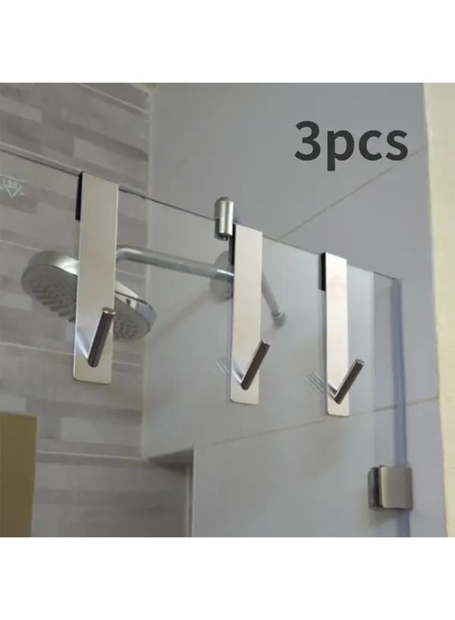 3pcs Heavy Duty Stainless Steel No Drill Door Hooks Adhesive Screw Mount Wall Mounted - Image 1