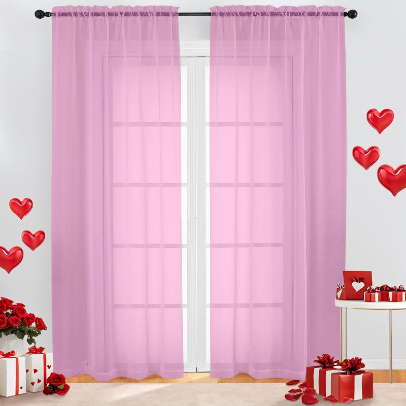 OWENIE Sheer Pink Curtains, Sheer Curtains 84 inch Length 2 Panels Set, Rod Pocket Voile Fimly Sheer Drapes for Living Room/Bedroom, 2pcs, Each 42" W x 84" L - Image 1