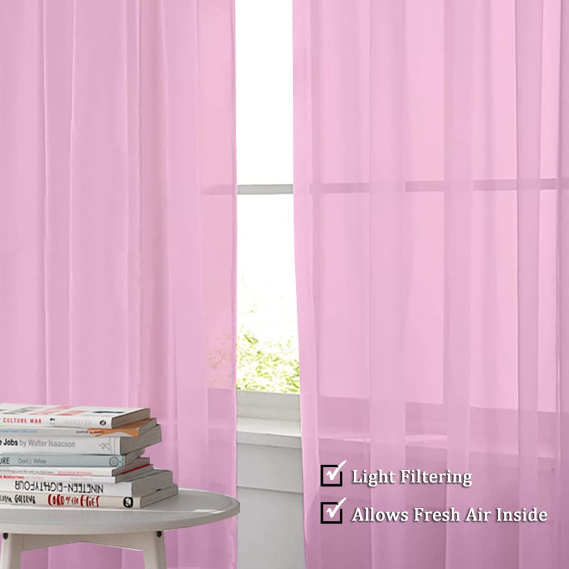 OWENIE Sheer Pink Curtains, Sheer Curtains 84 inch Length 2 Panels Set, Rod Pocket Voile Fimly Sheer Drapes for Living Room/Bedroom, 2pcs, Each 42" W x 84" L - Image 3