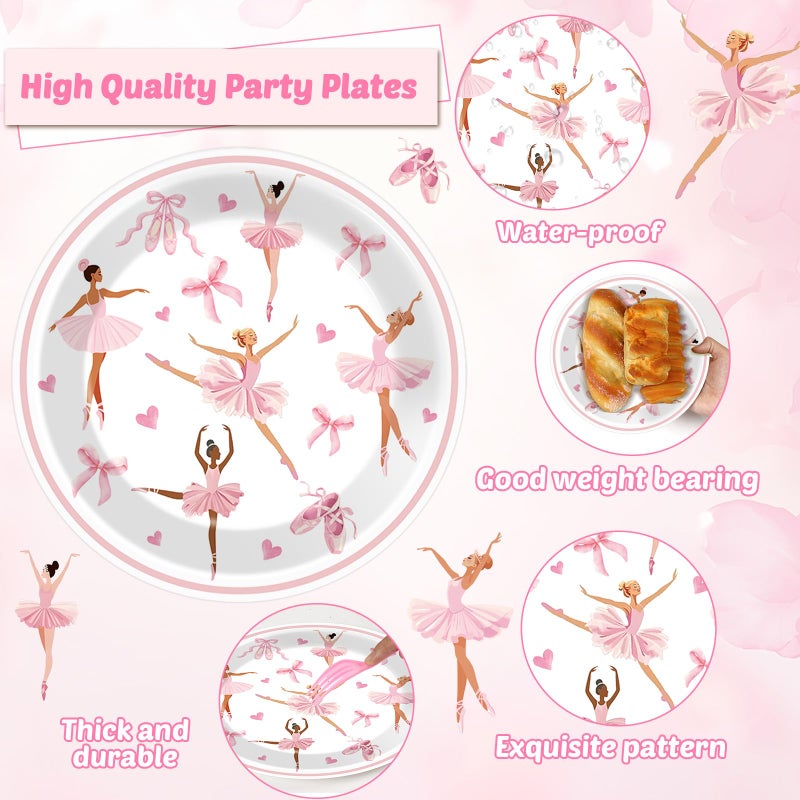 Oitnlaughter 96PCS Ballerina Birthday Party Paper Plates and Napkins Set Ballet Party Paper Plates Disposable Decor Ballerina Girl Theme Parties Set for Kids Dancing Girls Ballet Birthday Decorations - Image 3