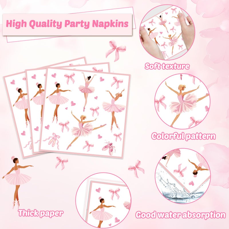 Oitnlaughter 96PCS Ballerina Birthday Party Paper Plates and Napkins Set Ballet Party Paper Plates Disposable Decor Ballerina Girl Theme Parties Set for Kids Dancing Girls Ballet Birthday Decorations - Image 4