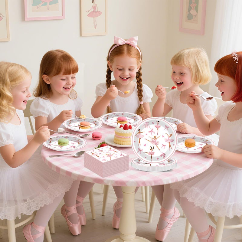 Oitnlaughter 96PCS Ballerina Birthday Party Paper Plates and Napkins Set Ballet Party Paper Plates Disposable Decor Ballerina Girl Theme Parties Set for Kids Dancing Girls Ballet Birthday Decorations - Image 5