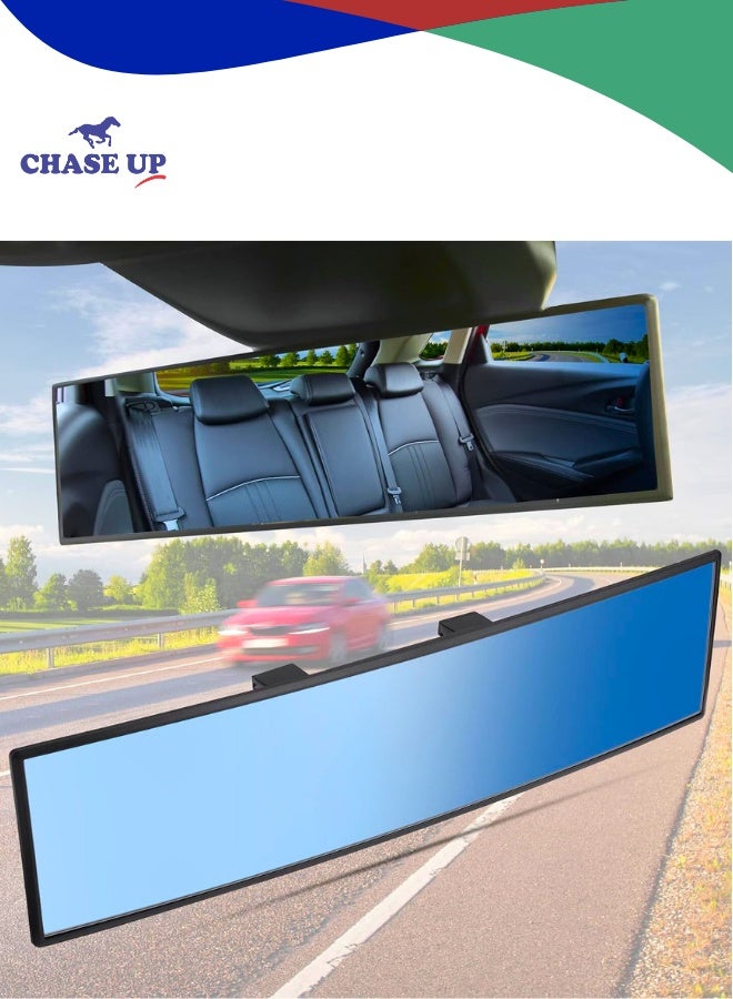 Chase Up Rear View Mirror, Universal 11.81 Inch Panoramic Convex Rearview Interior Clip-on Wide Angle Mirror to Reduce Blind Spot Effectively for Car SUV Trucks - Blue - Image 1