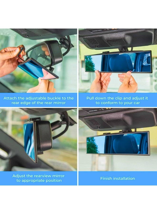 Chase Up Rear View Mirror, Universal 11.81 Inch Panoramic Convex Rearview Interior Clip-on Wide Angle Mirror to Reduce Blind Spot Effectively for Car SUV Trucks - Blue - Image 3
