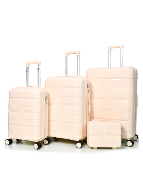 Morano Luggage Set Hardside Unbreakable Polypropylene Lightweight set of 4 Piece with Built-in TSA Lock Beige