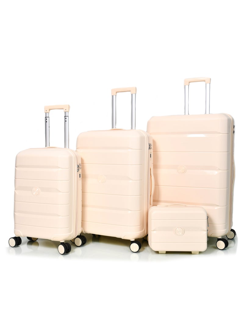 Morano Luggage Set Hardside Unbreakable Polypropylene Lightweight set of 4 Piece with Built-in TSA Lock Beige