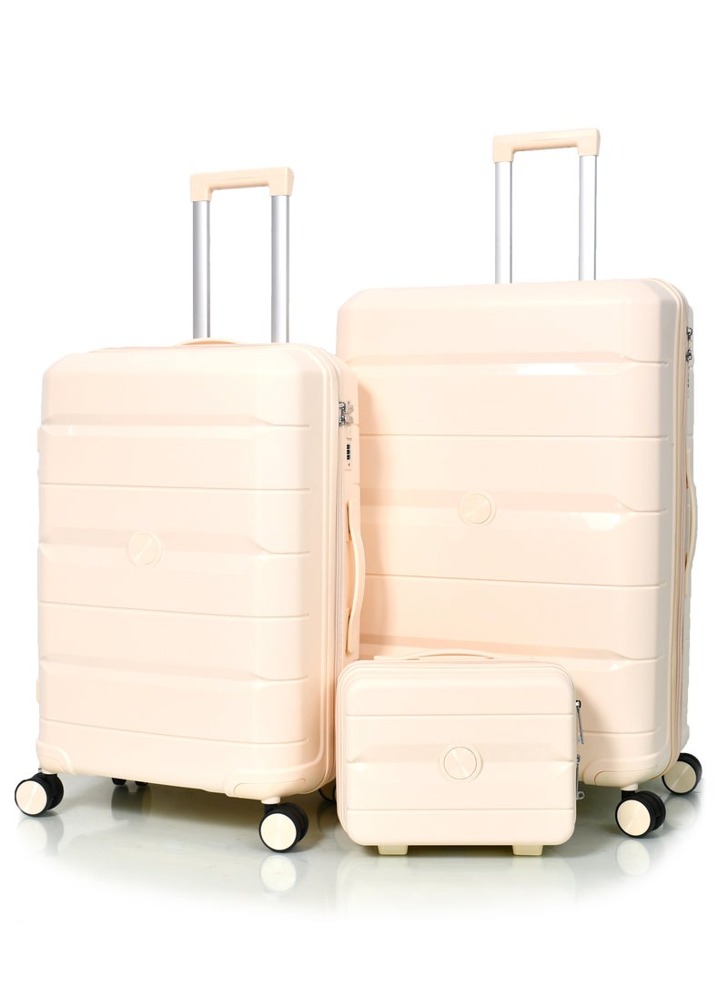Morano Luggage Set Hardside Unbreakable Polypropylene Lightweight set of 4 Piece with Built-in TSA Lock Beige