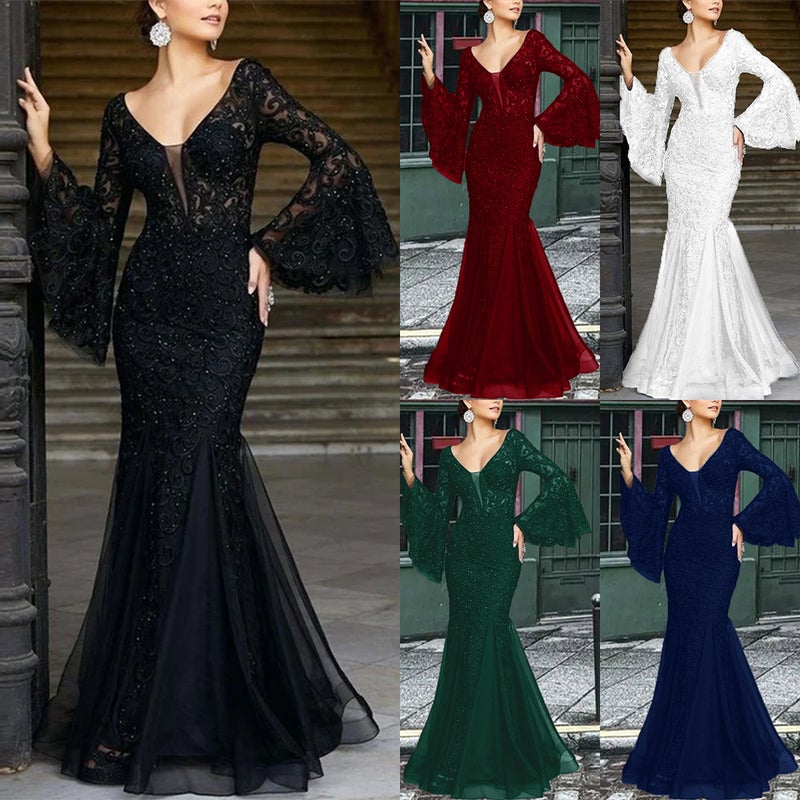 Summer Style Elegant And Slim Fishtail Long Banquet Dress Women'S Black Anchor Lace Evening Dress - Image 2