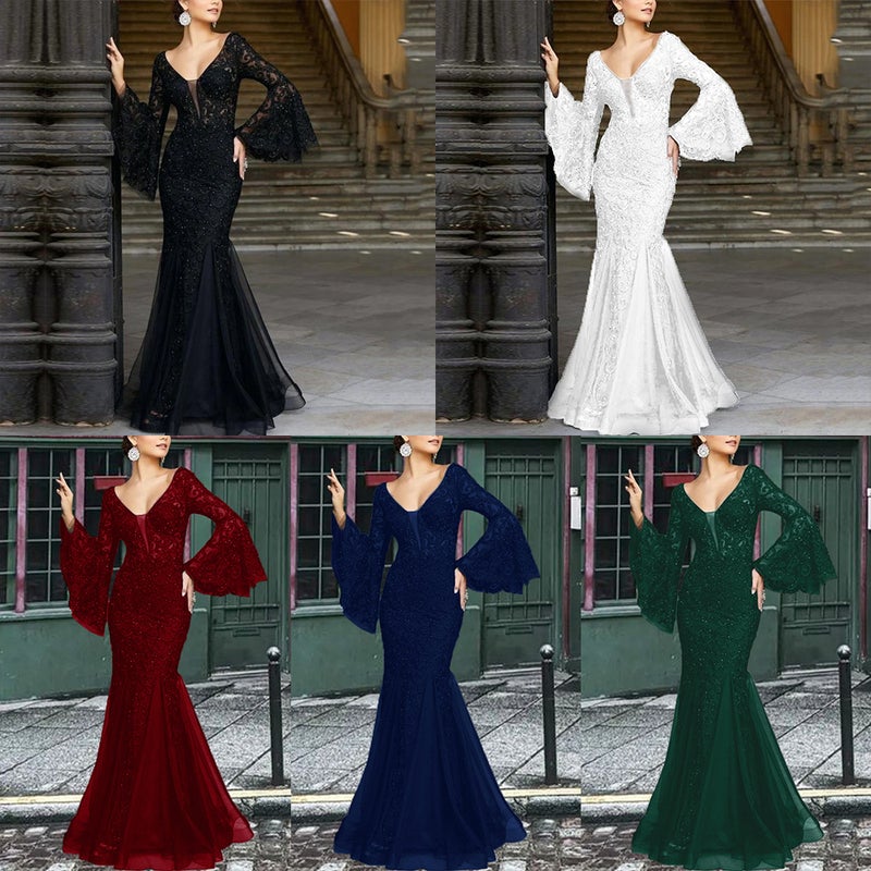 Summer Style Elegant And Slim Fishtail Long Banquet Dress Women'S Black Anchor Lace Evening Dress - Image 3
