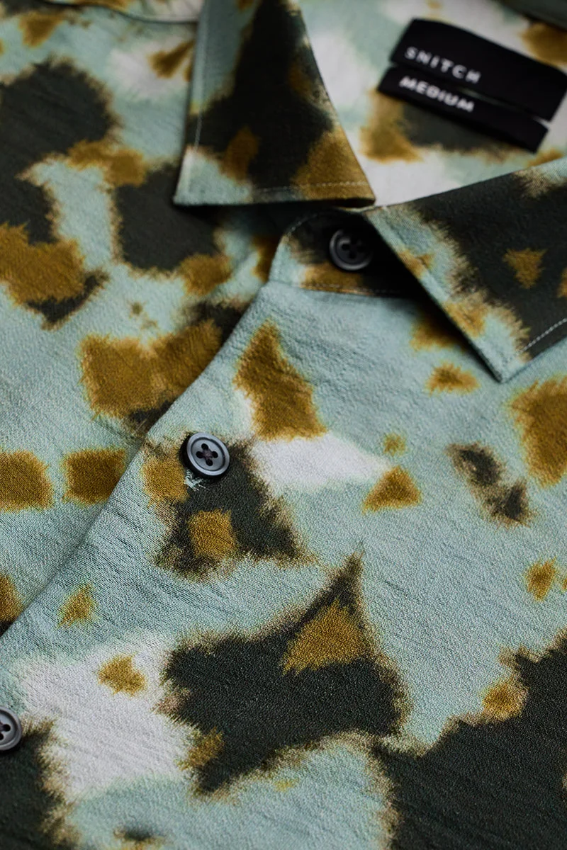 SNITCH Green Abstract Long Sleeve Slim Fit Casual Shirt