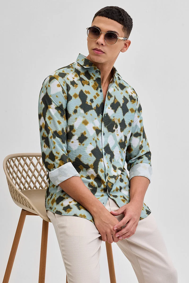 SNITCH Green Abstract Long Sleeve Slim Fit Casual Shirt