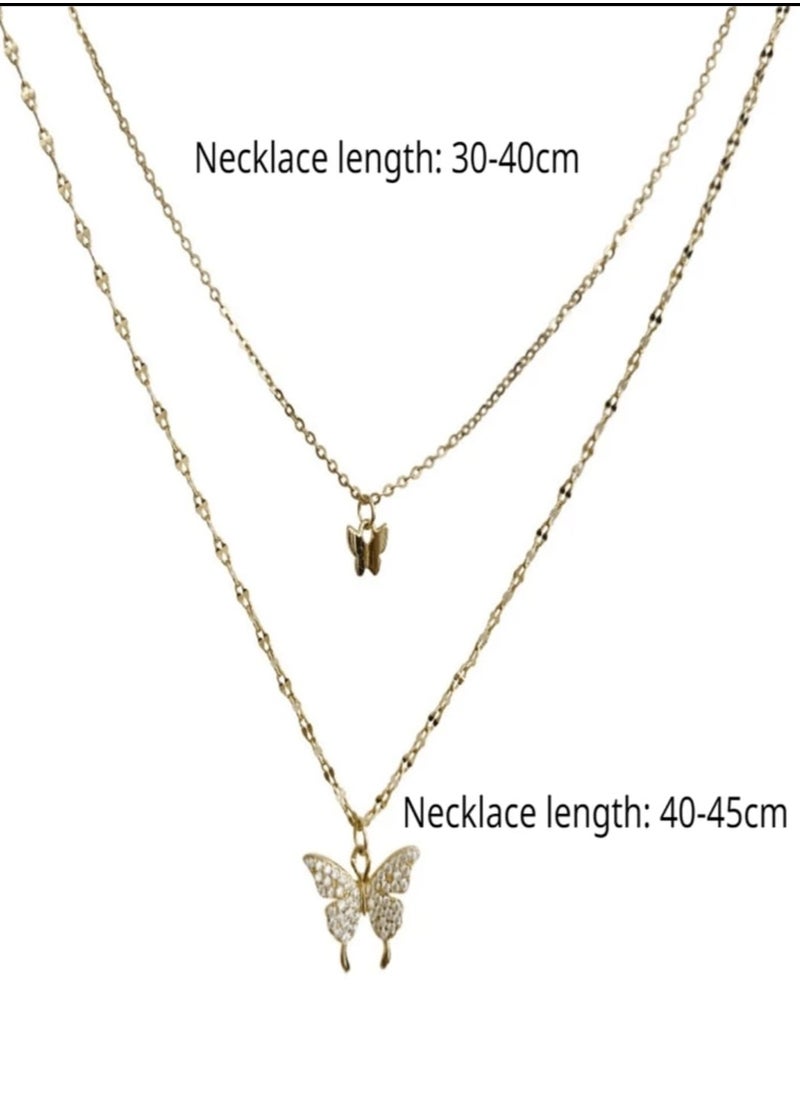 YUCCA - Double Layered Rhinestone Gold Plated Butterfly Necklace, Made of Alloy, Perfect Gift for Yourself and Friends, 1pc - Image 1