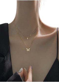 Double Layered Rhinestone Gold Plated Butterfly Necklace, Made of Alloy, Perfect Gift for Yourself and Friends, 1pc