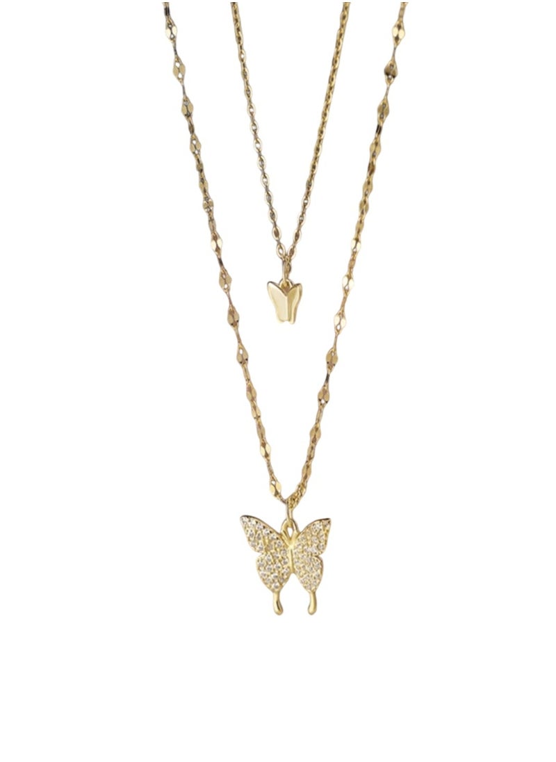 YUCCA - Double Layered Rhinestone Gold Plated Butterfly Necklace, Made of Alloy, Perfect Gift for Yourself and Friends, 1pc - Image 1