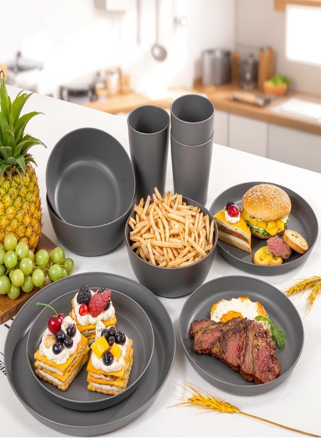 ejonirinjonir 24pcs Dark Grey Whrat Straw Dinnerware Set - Image 3