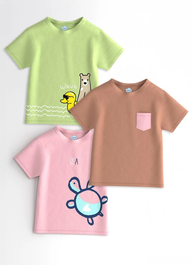 Nautinati Nautinati Boys' Pack of 3 Cotton Graphic Print T-shirt