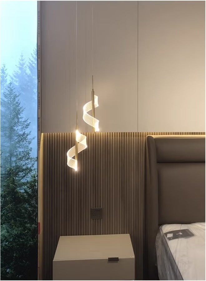 Haikomin Bedside Pendant Light, 2-Head Spiral Chandelier, Gold Metal Tube Hanging Lamp with Ultra-Thin Acrylic Shade, Modern LED Suspension Lamps - 10W - 3 Modes, Indoor Lighting Drop Lights - Image 4