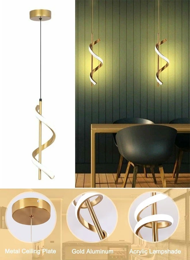 Haikomin Bedside Pendant Light, 2-Head Spiral Chandelier, Gold Metal Tube Hanging Lamp with Ultra-Thin Acrylic Shade, Modern LED Suspension Lamps - 10W - 3 Modes, Indoor Lighting Drop Lights - Image 2