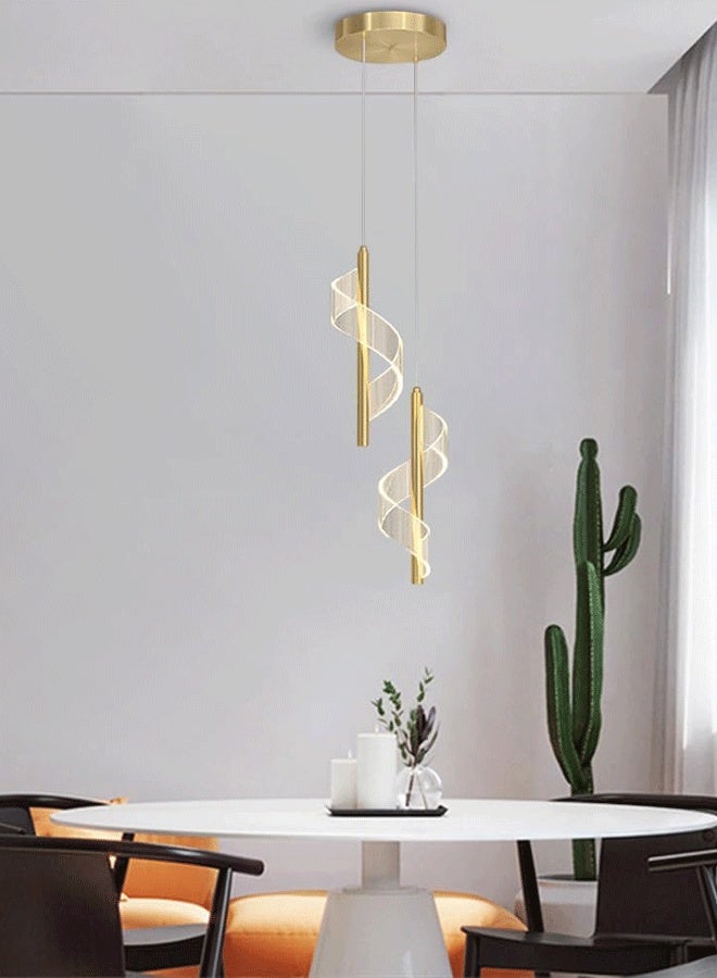 Haikomin Bedside Pendant Light, 2-Head Spiral Chandelier, Gold Metal Tube Hanging Lamp with Ultra-Thin Acrylic Shade, Modern LED Suspension Lamps - 10W - 3 Modes, Indoor Lighting Drop Lights - Image 1