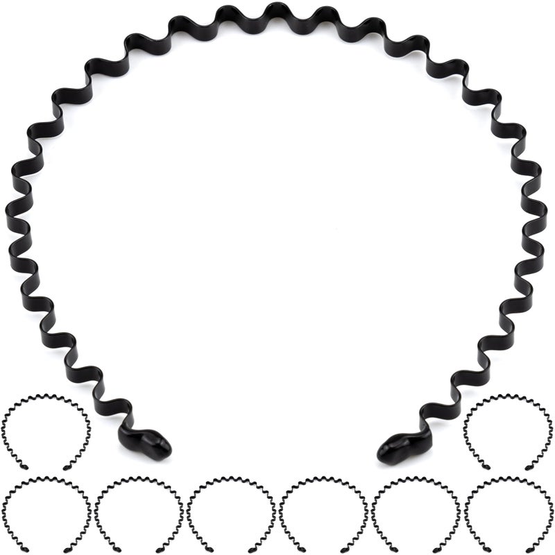 IFAMIO 8 Pcs Metal Hair Band for Men Women Hair Bands Simple Unisex Fashion Headbands Black Wavy Hair Hoop Outdoor Sports Head Bands Headwear Elastic Non Slip Hair Accessories
