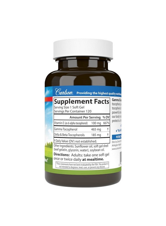 Carlson Gamma E Gems 465 Mg Gamma Tocopherol Vitamin E Tocopherol Optimal Wellness 120 Softgels - Image 3