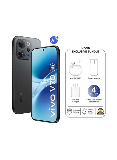vivo V70 5G AI Dual SIM Black 8GB 256GB With Exclusive Gifts: TWS Air 3, 90W charger, Protective Cover, 4-year free battery replacement And 24 Months Warranty + 1 Year Screen Replacement