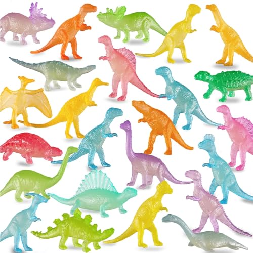 Yeonhatoys 96 Piece Glow in Dark Mini Dinosaur Toy Set24 Style Plastic Realistic Dino Figure Kid Birthday Party Favors Supplies Goody Bag Valentines Day Gift Pinata Stuffers Easter Eggs Easter Basket Filler - Image 1