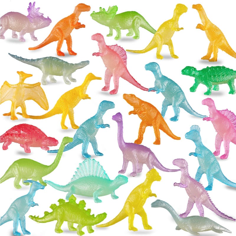 Yeonhatoys 96 Piece Glow in Dark Mini Dinosaur Toy Set24 Style Plastic Realistic Dino Figure Kid Birthday Party Favors Supplies Goody Bag Valentines Day Gift Pinata Stuffers Easter Eggs Easter Basket Filler - Image 3