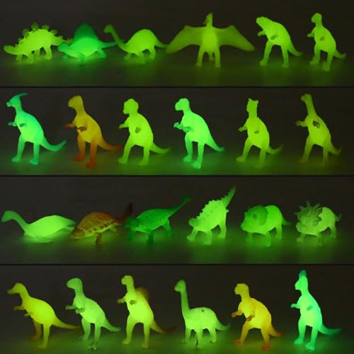 Yeonhatoys 96 Piece Glow in Dark Mini Dinosaur Toy Set24 Style Plastic Realistic Dino Figure Kid Birthday Party Favors Supplies Goody Bag Valentines Day Gift Pinata Stuffers Easter Eggs Easter Basket Filler - Image 5